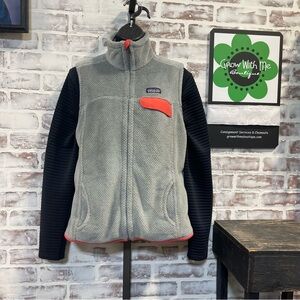 Patagonia Gray Fleece vest with coral  Trim large